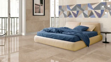 Stylish tile flooring and ground tile in contemporary living space